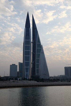 Bahrain World Trade Center Skyscrapers in the city of Manama, Middle Eastのeditorial素材