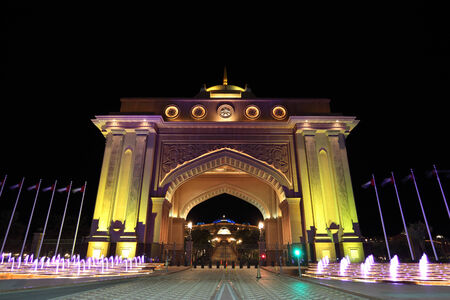 Emirates Palace gate illuminated at night. Abu Dhabi, United Arab Emiratesのeditorial素材