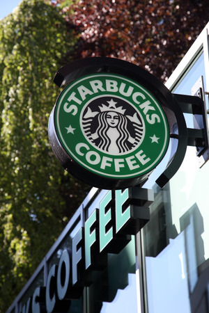Starbucks Coffee coffeehouse in Munster, North Rhine-Westphalia, Germanyのeditorial素材