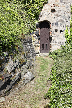 Door in a medieval castle Greifenstein, Hesse, Germanyのeditorial素材