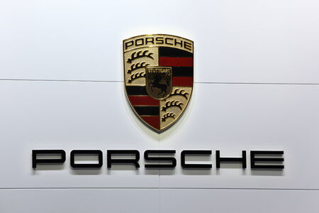 LEIPZIG, GERMANY - JUNE 1: Porsche Company Logo at the AMI - Auto Mobile International Trade Fair on...