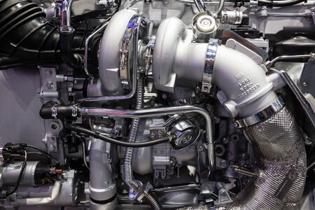 MAN truck diesel engine detail at the 65th IAA Commercial Vehicles 2014 in Hannover, Germanyのeditorial素材