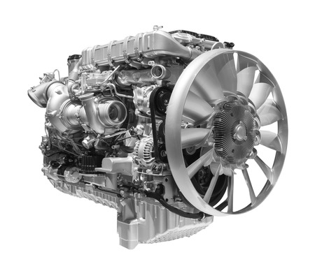Modern heavy duty truck diesel engine isolated on white background