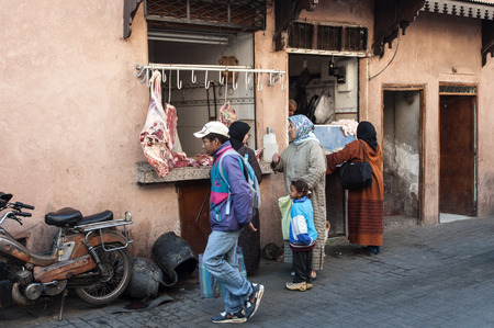 MARRAKESH, MOROCCO - NOV 22: Butchers shop in the medina of Marrakesh. November 22, 2008 in Marrakesh, Moroccoのeditorial素材
