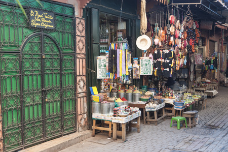 MARRAKESH, MOROCCO - NOV 23: Shop in the medina of Marrakesh. November 23, 2008 in Marrakesh, Moroccoのeditorial素材