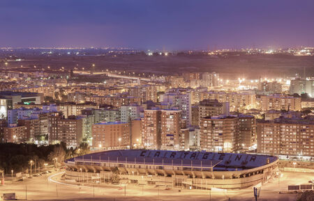 City of Cartagena at night, with the stadium Cartagonova in foreground. Murcia, Spainのeditorial素材