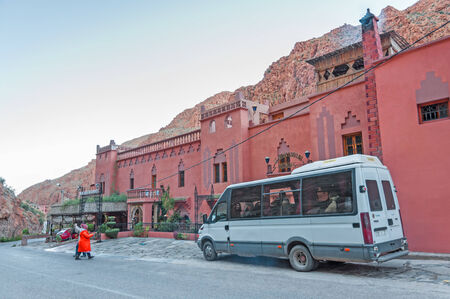 Tourists bus at the hotel in Morocco, Africaのeditorial素材