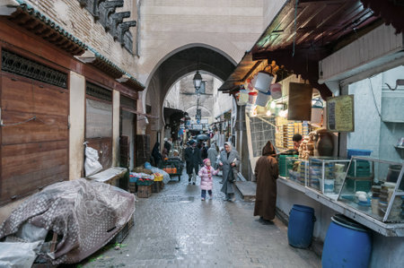 FEZ, MOROCCO - NOV 30: Street in the ancient medina of moroccan city Fez. November 30, 2008 in Fez, Morocco, Africaのeditorial素材
