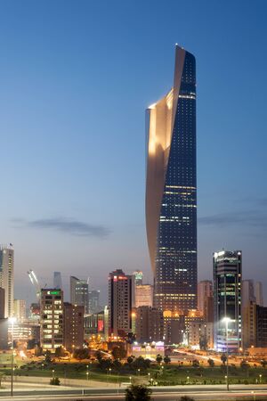 Tallest building in Kuwait City - the Al Hamra Tower at dusk. December 10, 2014 in Kuwait City, Middle Eastのeditorial素材
