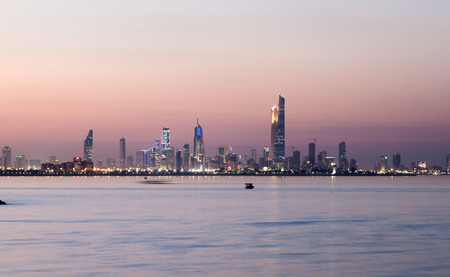 Skyline of Kuwait city at night. Arabia, Middle Eastの写真素材