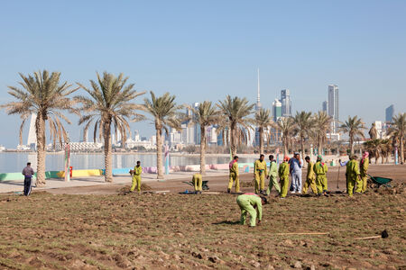 KUWAIT - DEC 7: Workers at the corniche in Kuwait City. December 7, 2014 in Kuwait, Middle Eastのeditorial素材