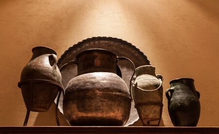 Antique arabian brass jar and pots in Abu Dhabi, UAEの写真素材