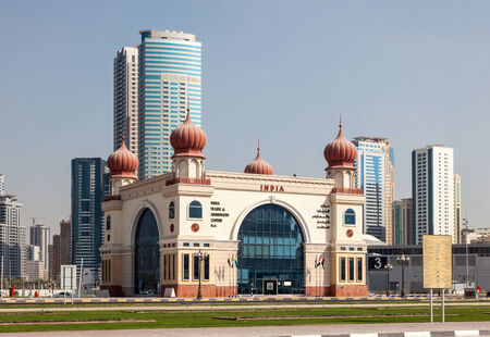 SHARJAH, UAE - DEC 20: India Pavilion at the trade exhibition centre in Sharjah. December 20, 2014 in Sharjah, United Arab Emiratesのeditorial素材