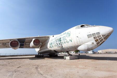 UMM AL QUWAIN, UAE - DEC 17: Old russian Ilyushin IL 76 cargo plane at the old Umm Al Quwain airfield. December 17, 2014 in Umm Al Quwain, UAEのeditorial素材