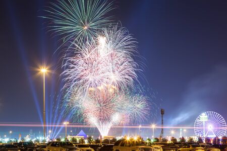 DUBAI, UAE - DEC 19: Fireworks at the Dubai Global Village. December 19, 2014 in Dubai, United Arab...