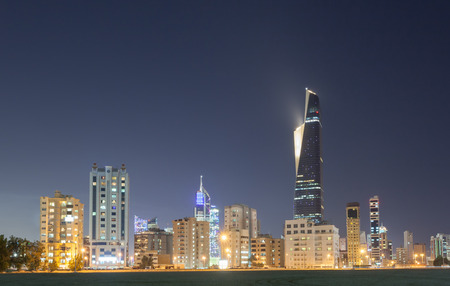 Skyline of Kuwait city at night. Middle East, Arabiaの写真素材