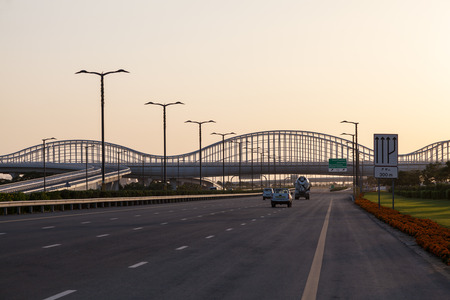 Wave shaped Meydan Bridge and highway in Dubai, United Arab Emirates