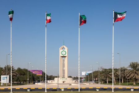 KUWAIT - DECEMBER 12: Flags of Kuwait outside of the Kuwait International Airport. December 12, 2014 in Kuwait City, Middle Eastのeditorial素材
