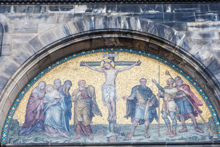BREMEN, GERMANY - APR 5: Crucifixion of Christ, on the facade of the cathedral in Bremen. April 5, 2014 in Bremen, Germanyのeditorial素材