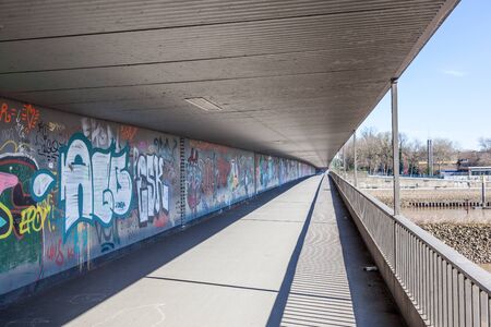 BREMEN, GERMANY - APR 5: Graffiti under the bridge in the city of Bremen. April 5, 2014 in Bremen, Germanyのeditorial素材