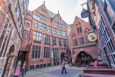 BREMEN, GERMANY - APR 5: Brick buildings in historic Boettcher Street in the old town of Bremen. April 5, 2014 in Bremen, Germanyのeditorial素材