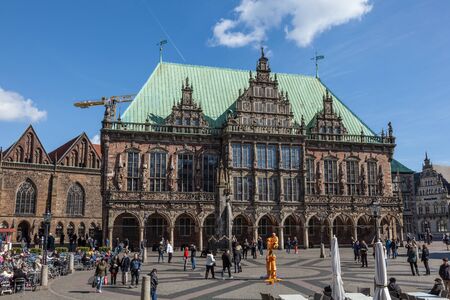 BREMEN, GERMANY - APR 5: Historic city hall at the main square in Bremen. April 5, 2014 in Bremen, Germanyのeditorial素材