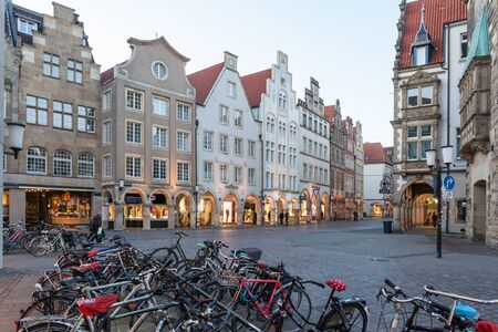 MUENSTER, GERMANY - APR 4: Bicycles in the old town of Muenster. Aprill 4, 2015 in Muenster, North Rhine Westphalia, Germanyのeditorial素材