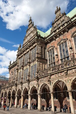BREMEN, GERMANY - APR 5: Old city hall colonnade in the old town of Bremen. April 5, 2015 in Bremen, Germanyのeditorial素材