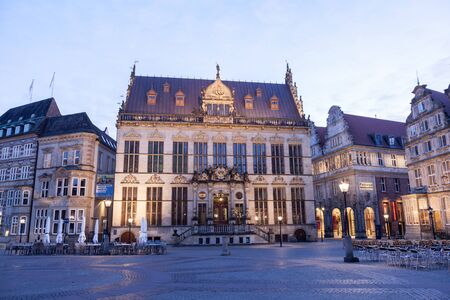 BREMEN, GERMANY - APR 5: Historic buildings at the main square in the old town of Bremen. April 5, 2014 in Bremen, Germanyのeditorial素材