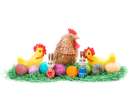 Colorulf easter nest with chick, hen and bunniesの写真素材
