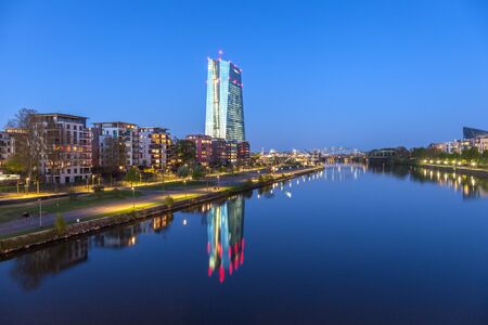 FRANKFURT MAIN, GERMANY - APR 18: New European Central Bank (ECB) building and river Main in Frankfurt. April 18, 2015 in Frankfurt Main, Germanyのeditorial素材