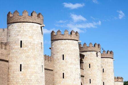 Towers of the  medieval moorish Aljaferia Palace in the city of Zaragoza, Spainのeditorial素材