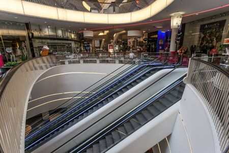 FRANKFURT MAIN - JUNE 28: Interior of the modern shopping mall MyZeil in the city off Frankfurt am...