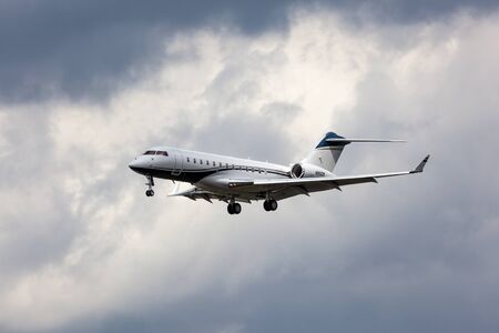 FRANKFURT, GERMANY - JULY 21: Private Bombardier Global Express business jet approaching Frankfurt...