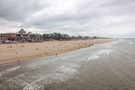 SCHEVENINGEN, NETHERLANDS - AUG 10: View over the beautiful North Sea beach in Scheveningen. August 10, 2015 in Scheveningen, The Netherlandsのeditorial素材