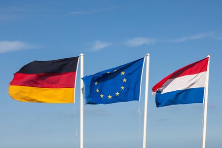 Flags of Germany, European Union and the Netherlandsの写真素材