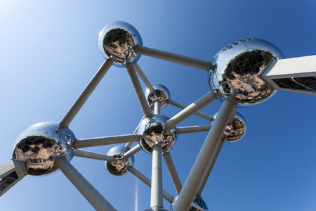 BRUSSELS, BELGIUM - AUG 22: The Atomium building at the World Fair grounds in Brussels. August 22, 2015 in Brussels, Belgiumのeditorial素材