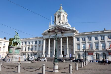 BRUSSELS, BELGIUM - AUG 22: Coudenberg, former Palace of Brussels, Belgium. The statue of Godfrey, Duc of Bouillon, in the foreground. August 22, 2015 in Brussels, Belgiumのeditorial素材