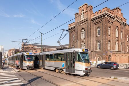 BRUSSELS, BELGIUM - AUG 22: Tram in the city of Brussels.The Tram system of the city has 19 lines, and the first horse powered line started in 1869. August 22, 2015 in Brussels, Belgiumのeditorial素材