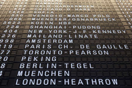Flight information board at the Frankfurt International Airport, Germanyの写真素材