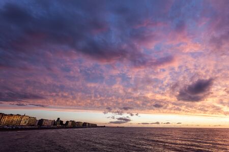 Sunset over the North Sea in Blankenberge, Belgiumの写真素材