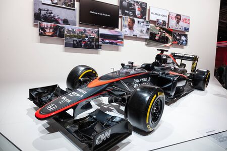 FRANKFURT, GERMANY - SEP 22: McLaren Honda Formula One racing car at the IAA International Motor Show 2015. September 22, 2015 in Frankfurt Main, Germanyのeditorial素材