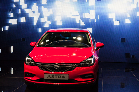 FRANKFURT, GERMANY - SEP 22: The new Opel Astra at the IAA International Motor Show 2015. September 22, 2015 in Frankfurt Main, Germanyのeditorial素材