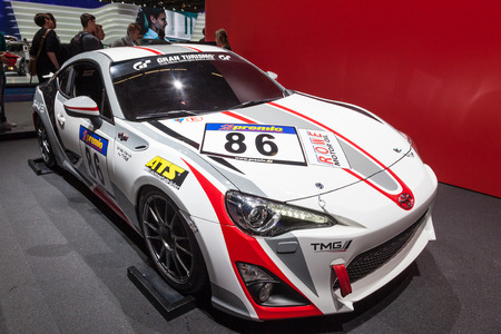 FRANKFURT, GERMANY - SEP 22: Toyota GT86 Driving Simulator at the IAA International Motor Show 2015. September 22, 2015 in Frankfurt Main, Germanyのeditorial素材