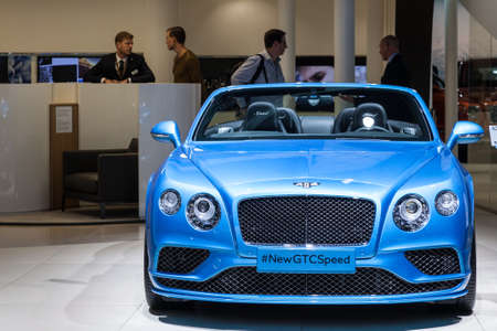 FRANKFURT, GERMANY - SEP 22: Bentley GTC Speed Luxury Convertible at the IAA International Motor Show 2015. September 22, 2015 in Frankfurt Main, Germanyのeditorial素材