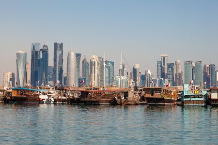 Doha city skyline with the dhow harbor. Qatar, Middle East