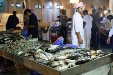 NIZWA, OMAN - NOV 25: Fish market in the old town of Nizwa at night. November 25, 2015 in Nizwa,...