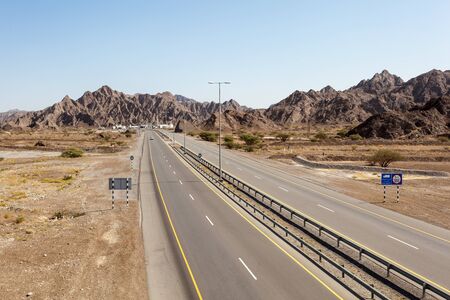 Highway in Hajar mountains in the Sultanate of Oman, Middle Eastの写真素材