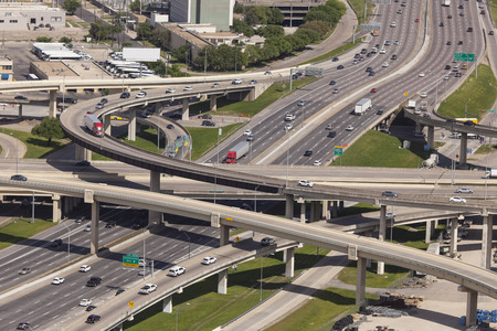 Traffic on a highway intersection near Dallas, Texas, United States