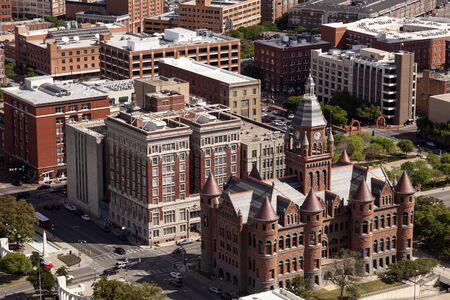 High angle view of the Dealy Plaza and its surrounding buildings in downtown Dallas. Texas, United Statesのeditorial素材